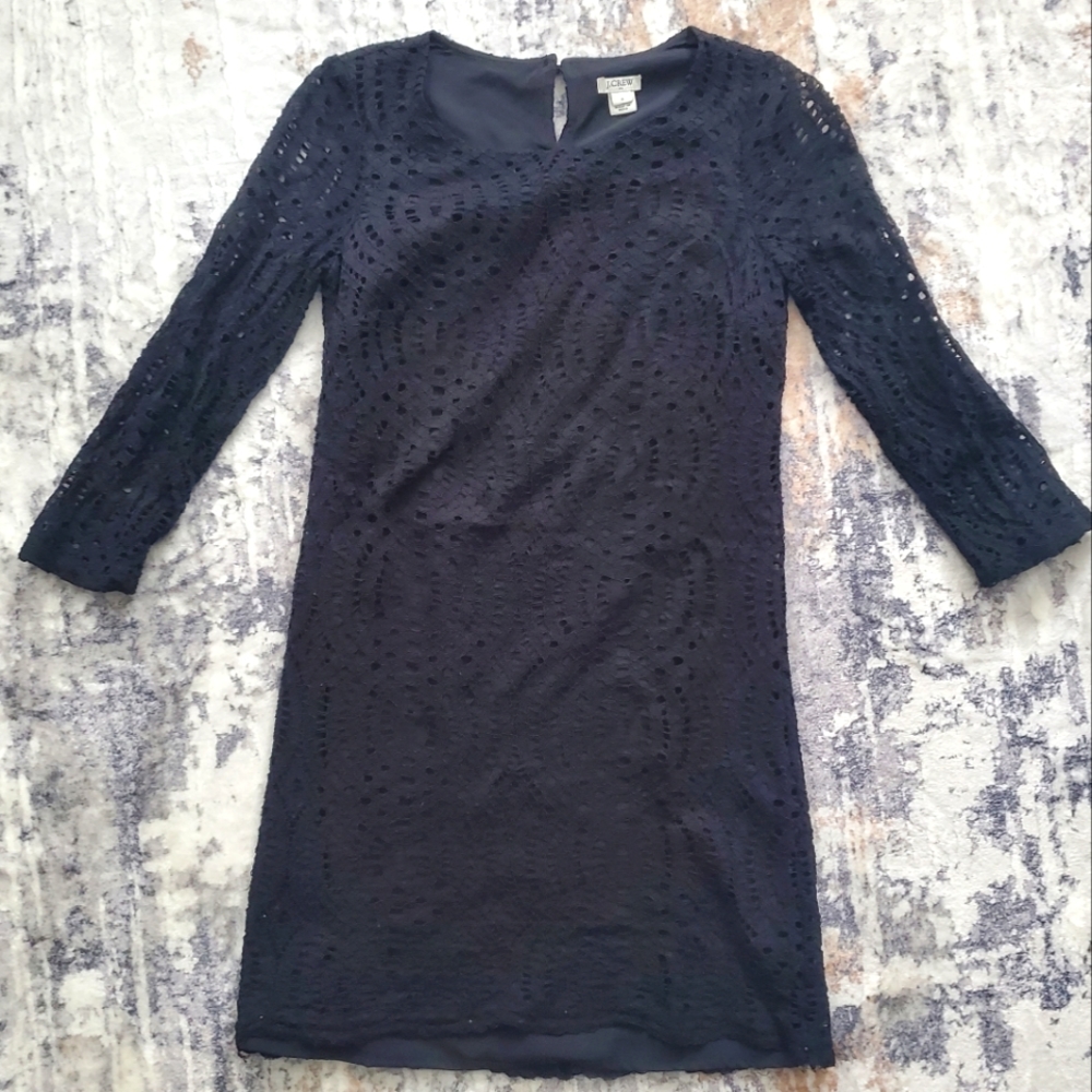 J. Crew Navy Eyelet Midi Dress